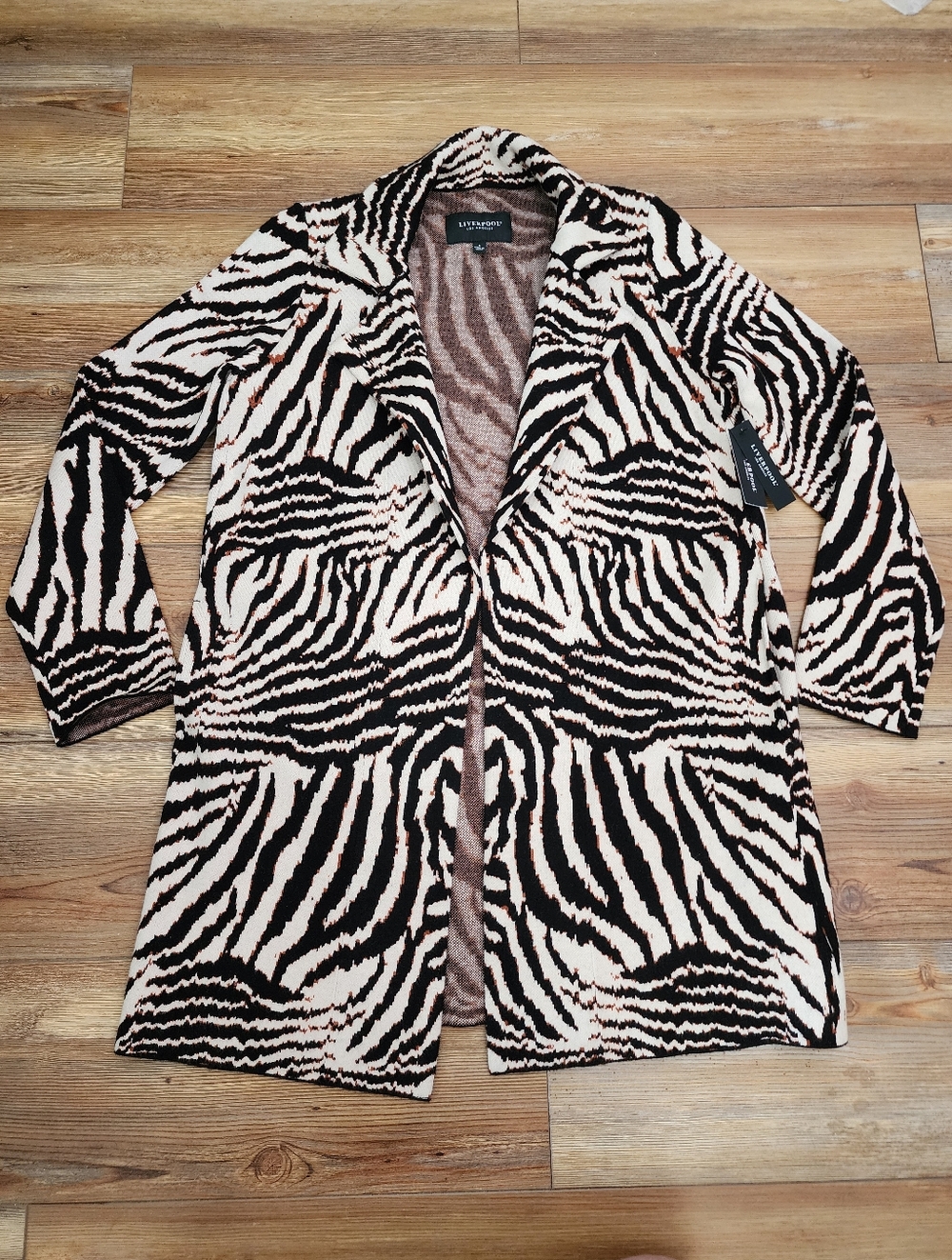 Liverpool Los Angeles Open Front Cardigan Women's S Abstract Zebra NEW